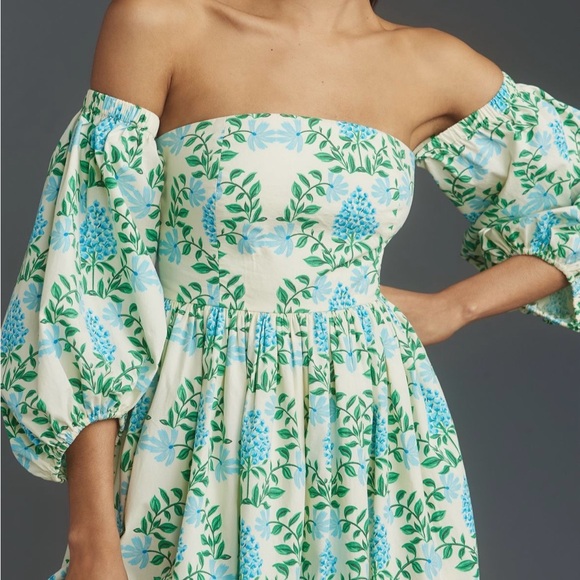 Anthropologie Green and Blue Floral Long Sleeve Dress - Picture 3 of 4